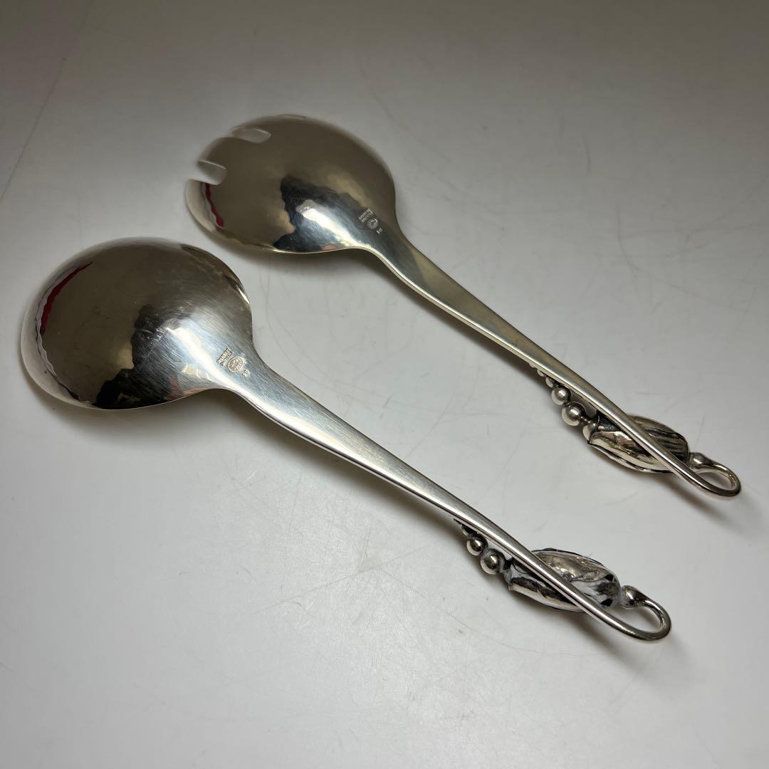 ジョージジェンセン激レアサービングスプーン、フォークセット　164g 共袋付