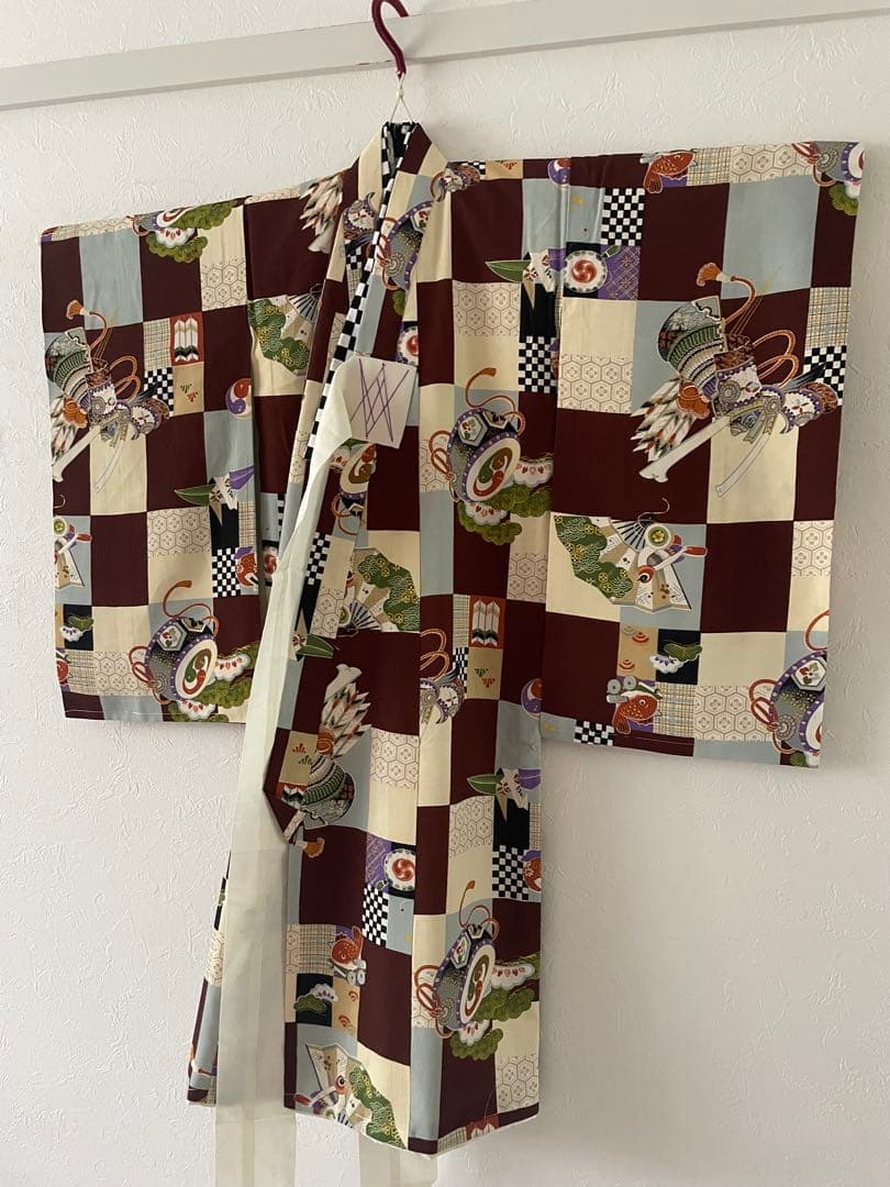 美品　七五三　3歳　アンティークお着物セット　正絹　ブラウンの総絞り被布　ブーツ