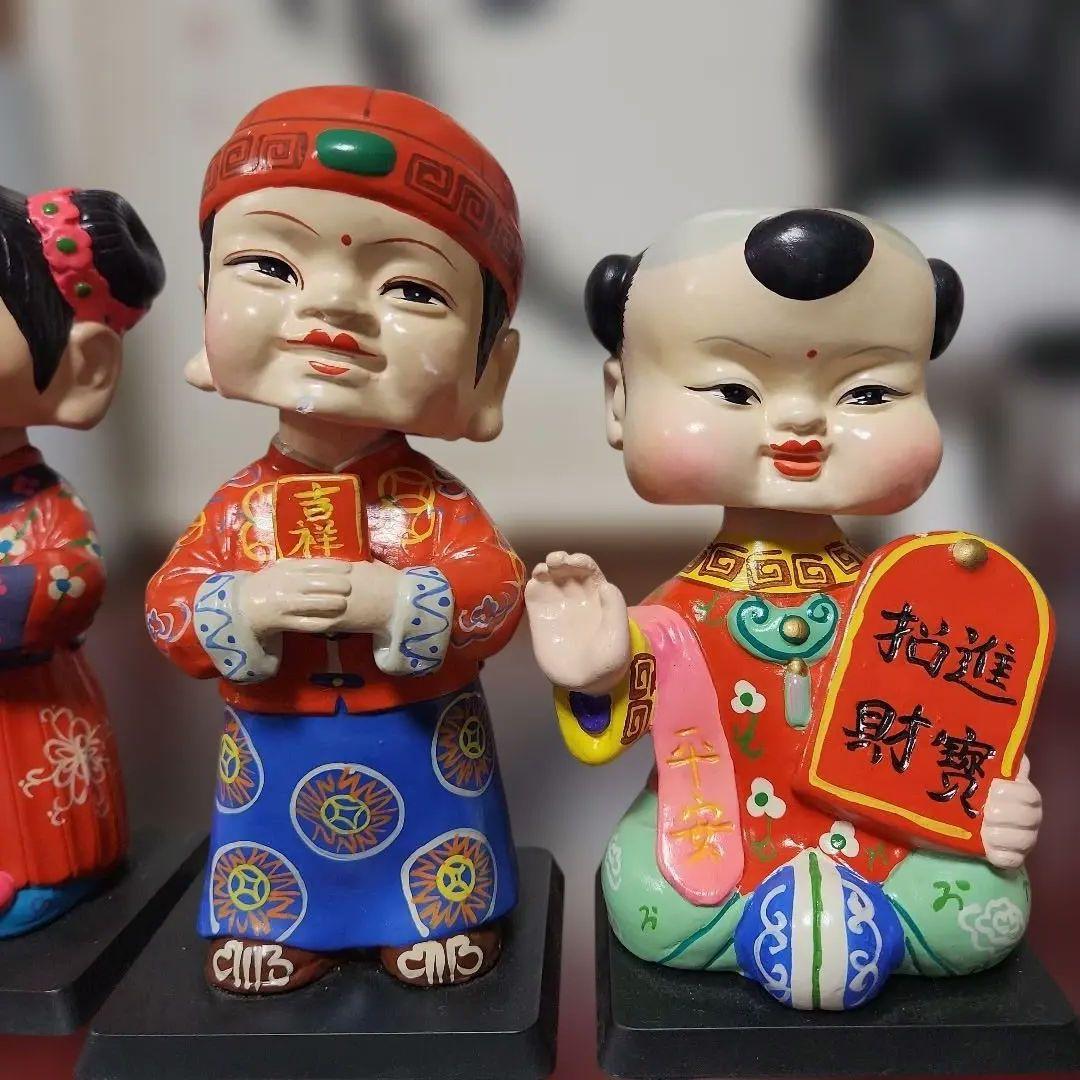 中国風 子供の陶器置物 4点セット