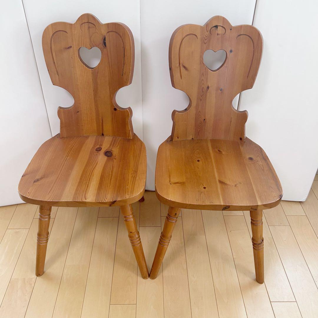 木の温もり　カントリー　ウッドチェア　ダイニング　2脚セット ハート形