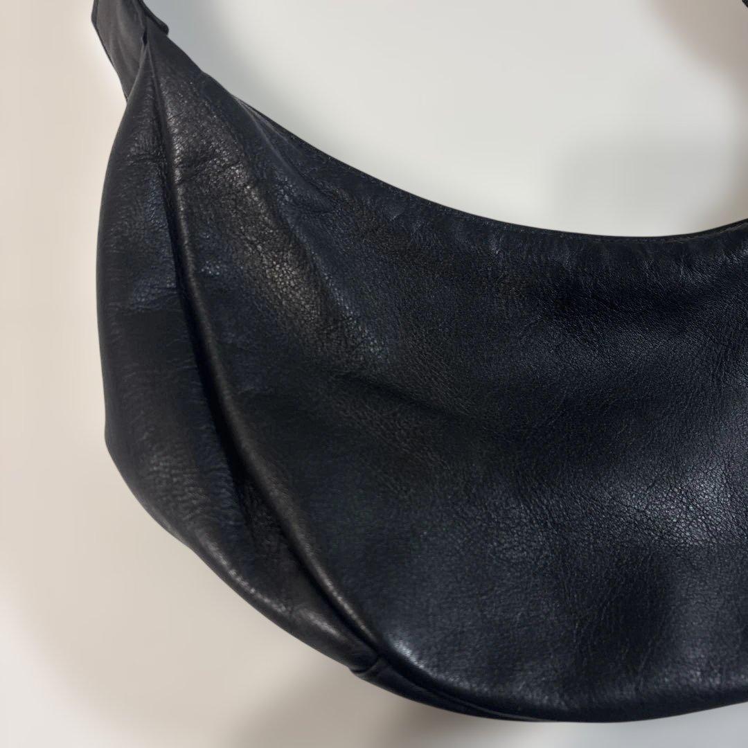 超美品ラシット ソフトレザーラウンドショルダーバッグ 金具シルバー