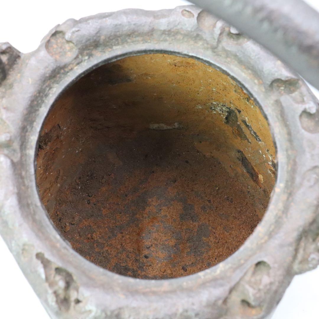 光玉堂 大國寿朗造 銀梅摘 花鳥紋漢詩図鉄瓶 唐銅蓋