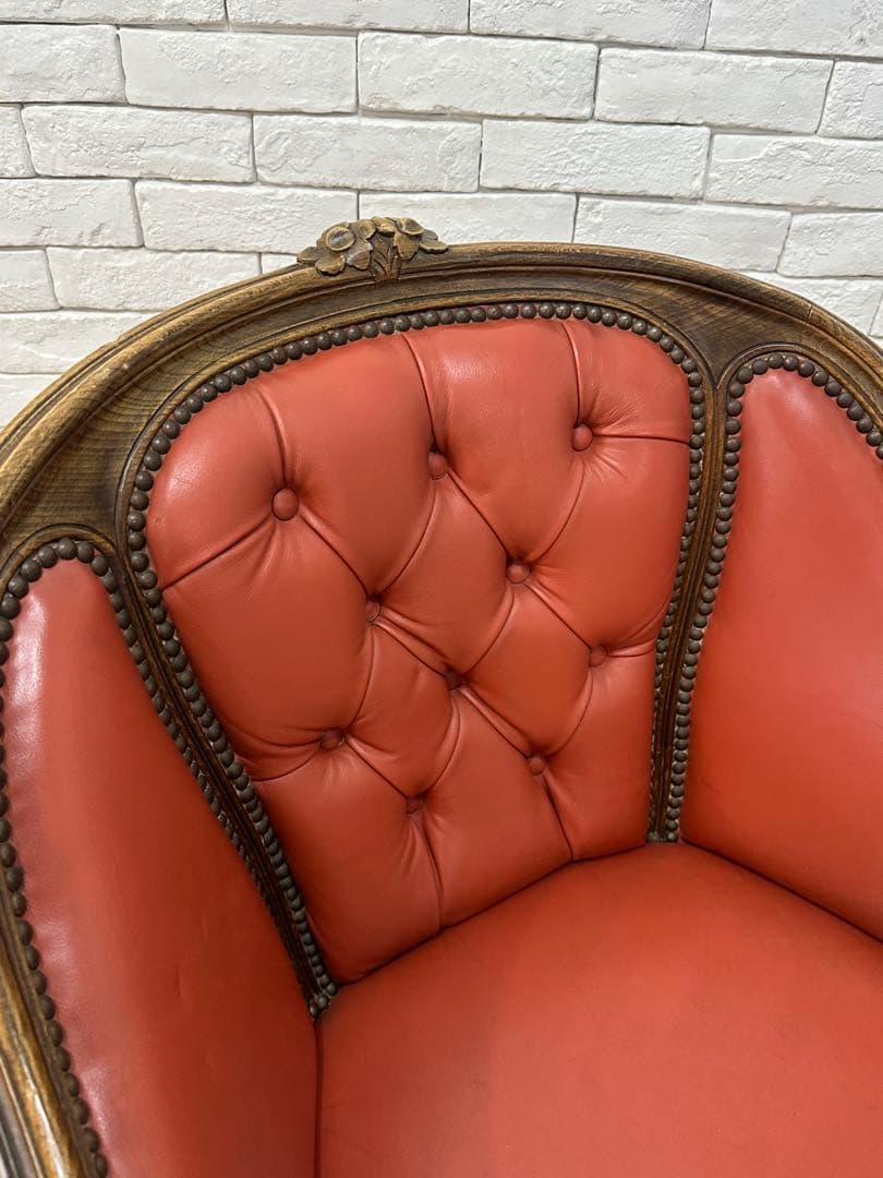【東京都内23区配送無料】　アンティーク　レザー　チェア　椅子　ロココ　イタリア