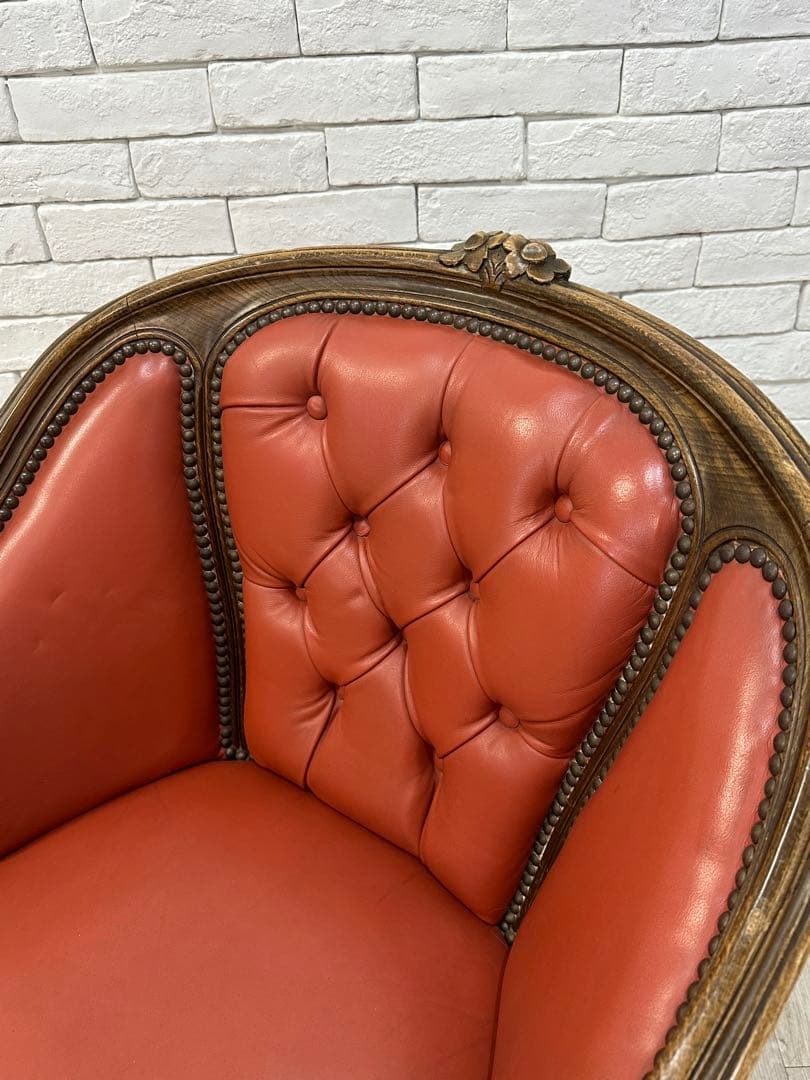 【東京都内23区配送無料】　アンティーク　レザー　チェア　椅子　ロココ　イタリア