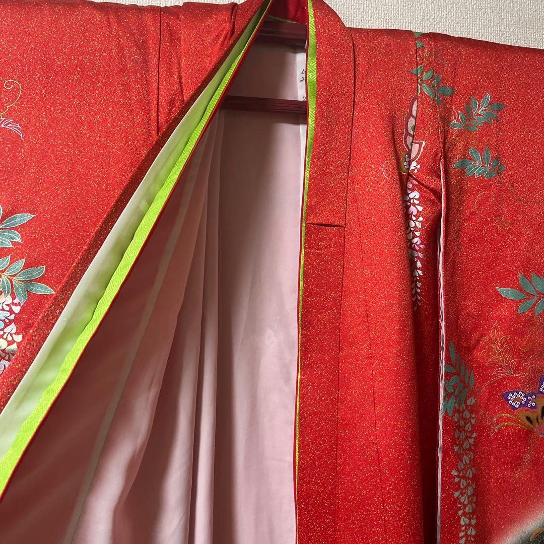 七五三　7歳　作り帯　正絹　赤　黒　蝶々　アンティーク