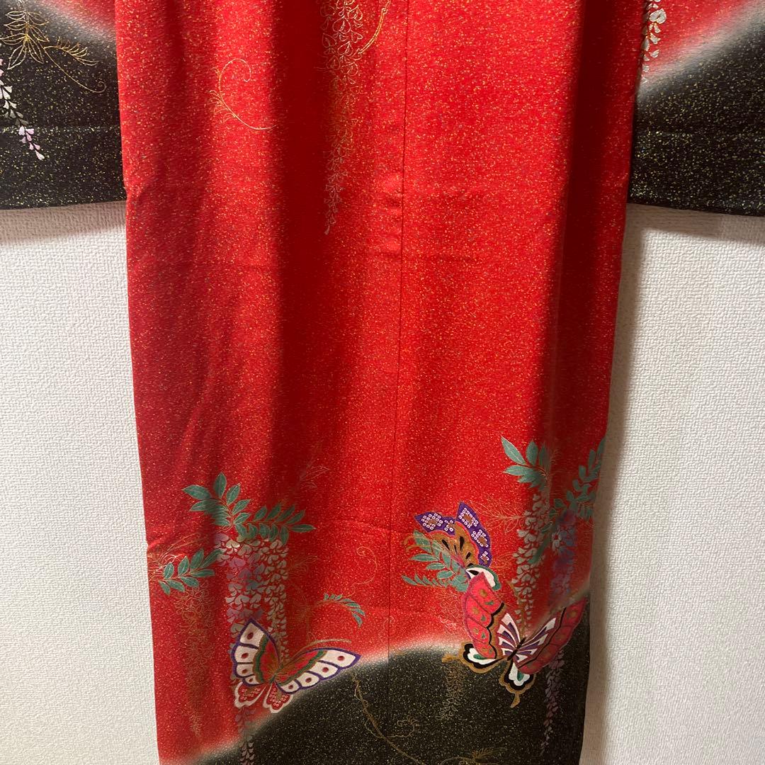 七五三　7歳　作り帯　正絹　赤　黒　蝶々　アンティーク