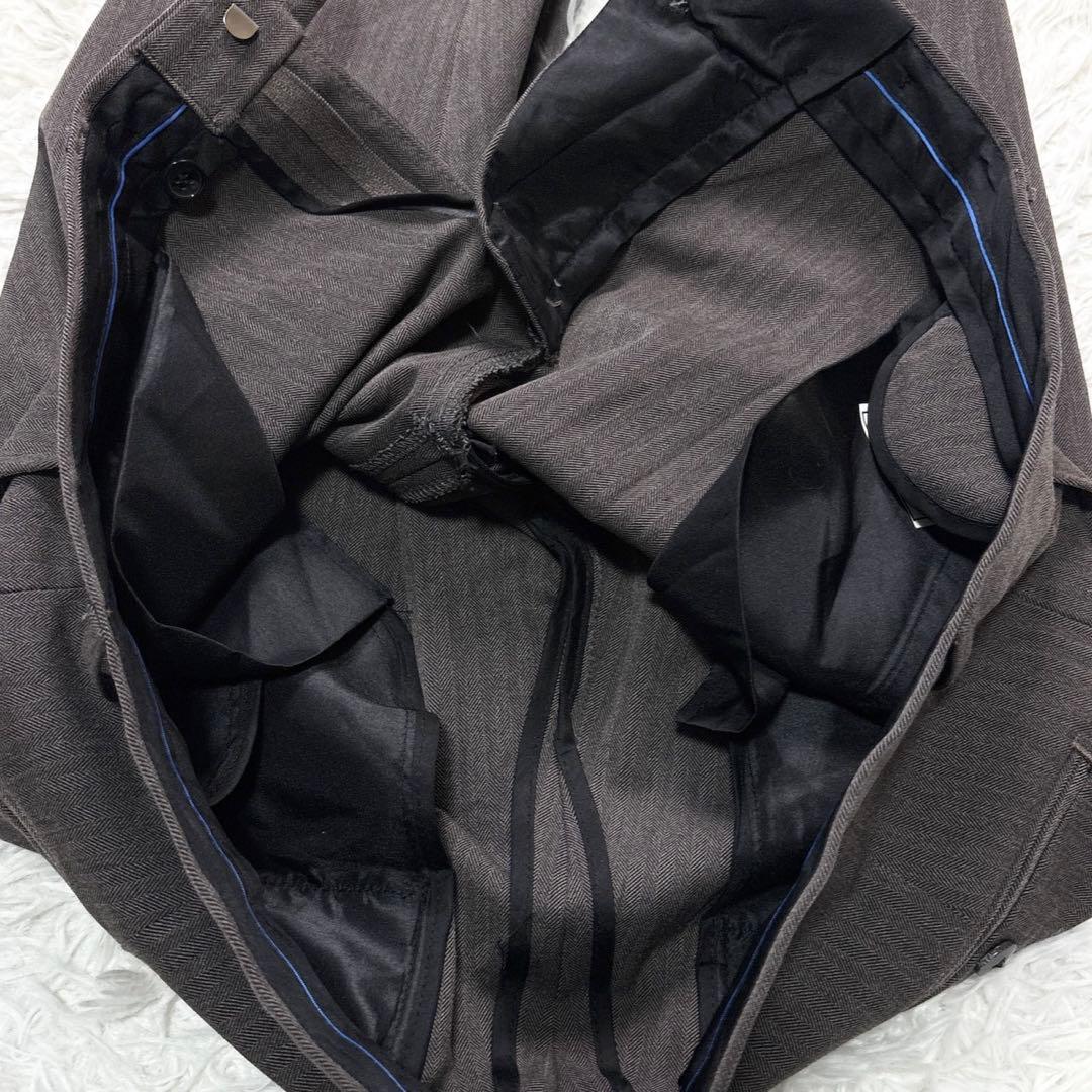 【美品】スーツ セットアップ スリーピース ヘリンボーン ダブル 総裏 ブラウン