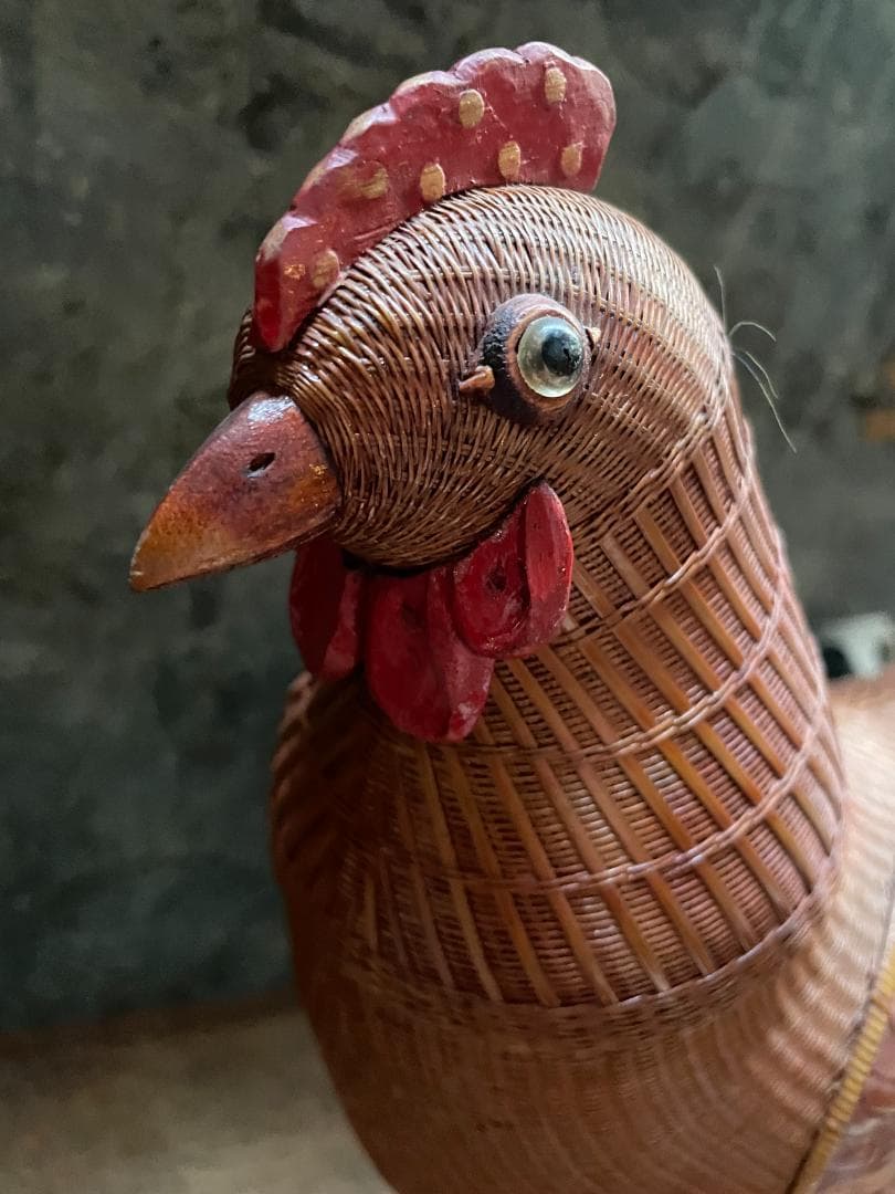 希少 1940's ヴィンテージ 上海伝統工芸 竹細工 雄鶏 ラタン オブジェ