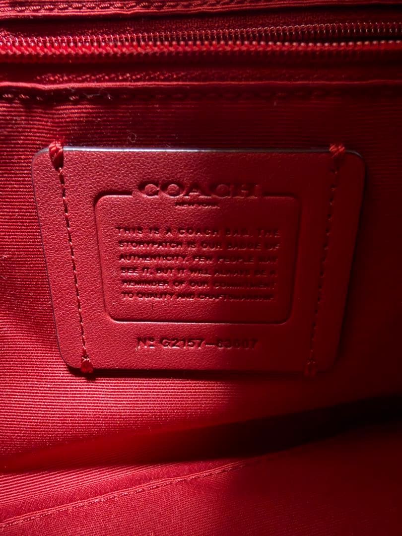 美品　コーチ ローアン サッチェル シグネチャー 2way ショルダーバッグ 赤