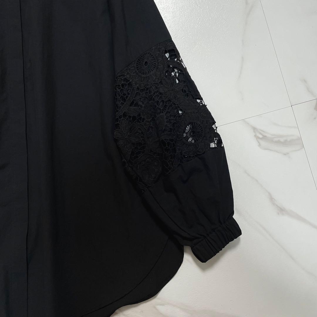新品タグ付✨BEARDSLEY ビアズリー 袖レースシャツ ブラウス ブラック
