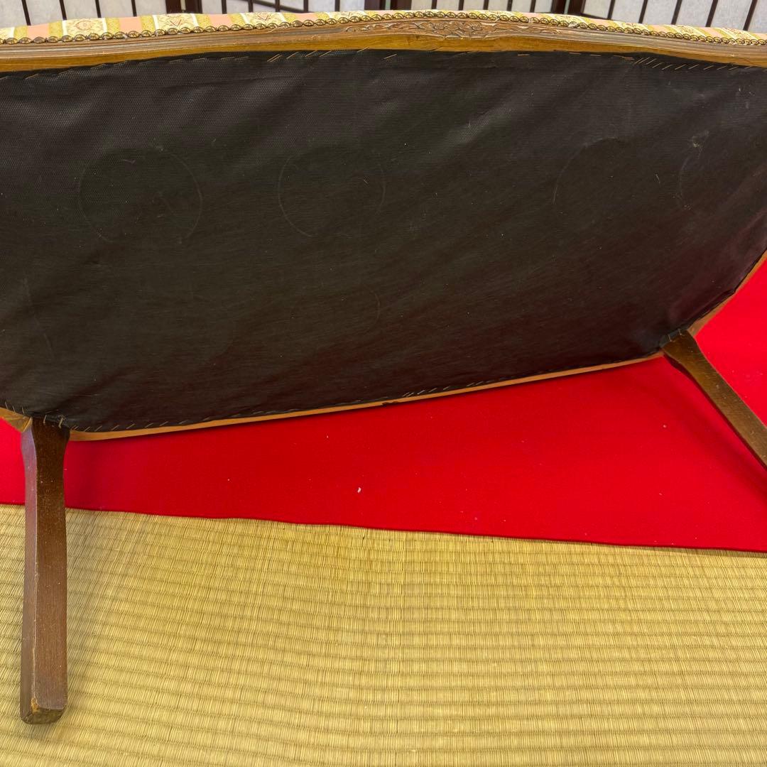 アンティーク　二人掛け　猫脚　アームチェア　クラシック ストライプ イタリア