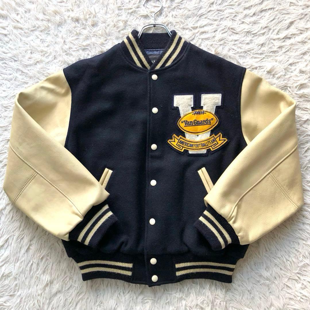 【美品】ヴァンヂャケット　スタジャン　紺　袖レザー　アーチロゴ　キルティング