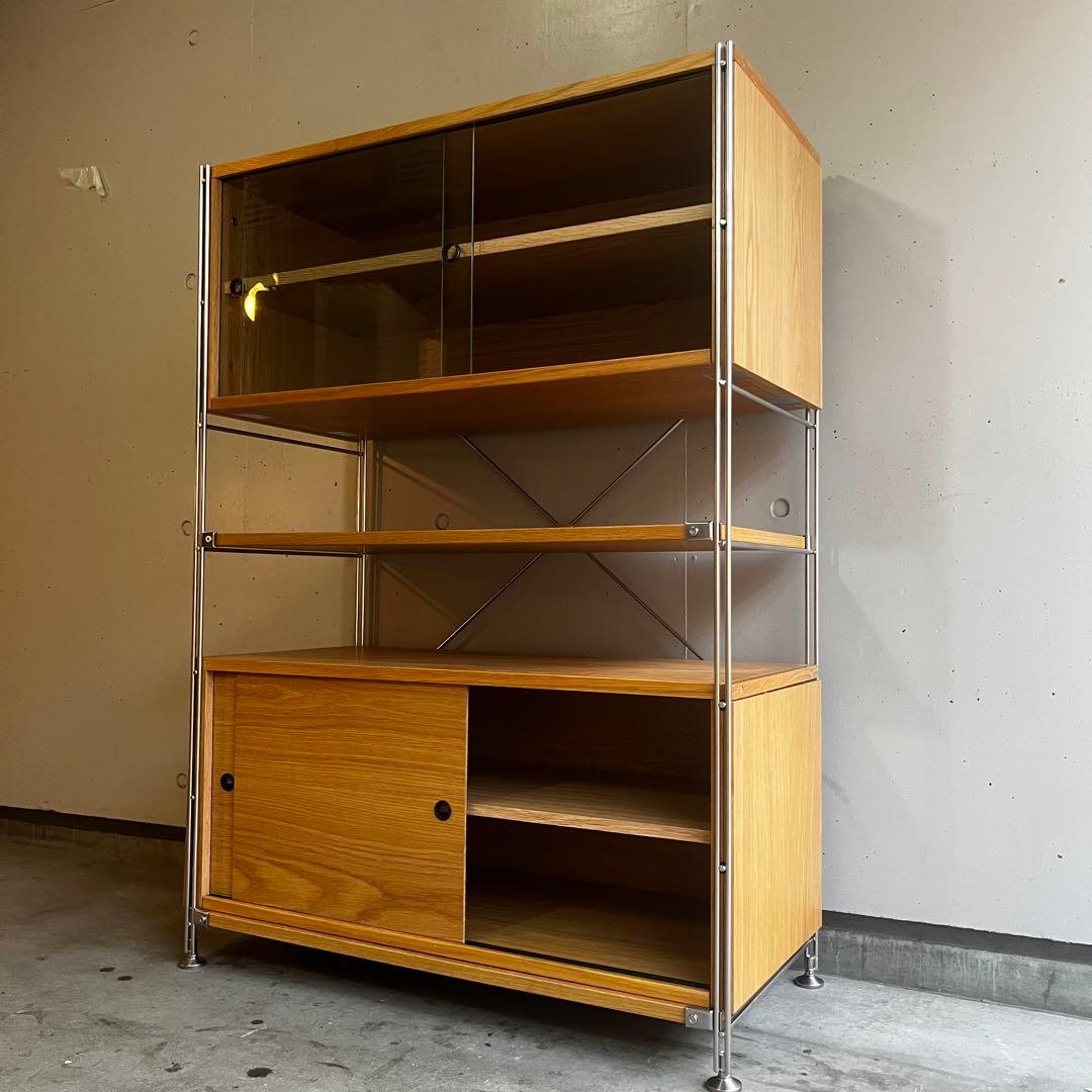 美品★無印 ステンレスユニットシェルフ・カップボード・木製引き戸オーク材セット