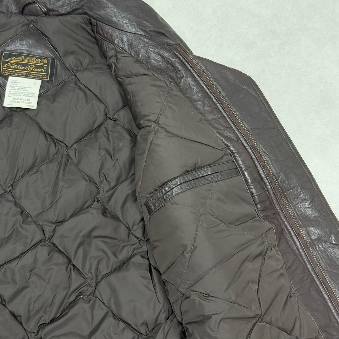 古着 80s 黒タグ エディーバウアー レザー ベスト ジャケット ブラウン茶①