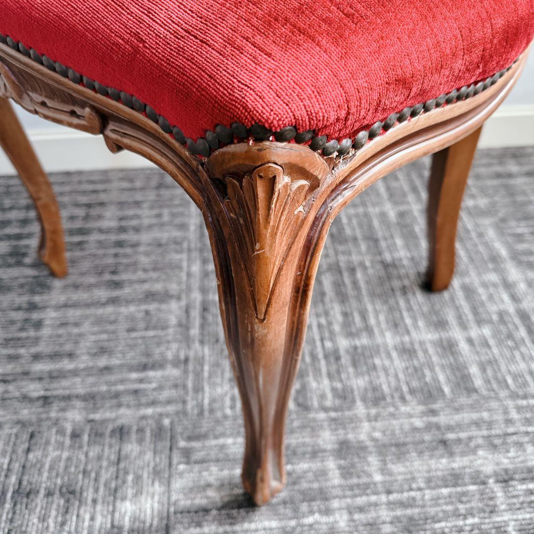 ロココ調 木製椅子 ベロア調 赤 猫脚 猫足 アンティーク チェア ①