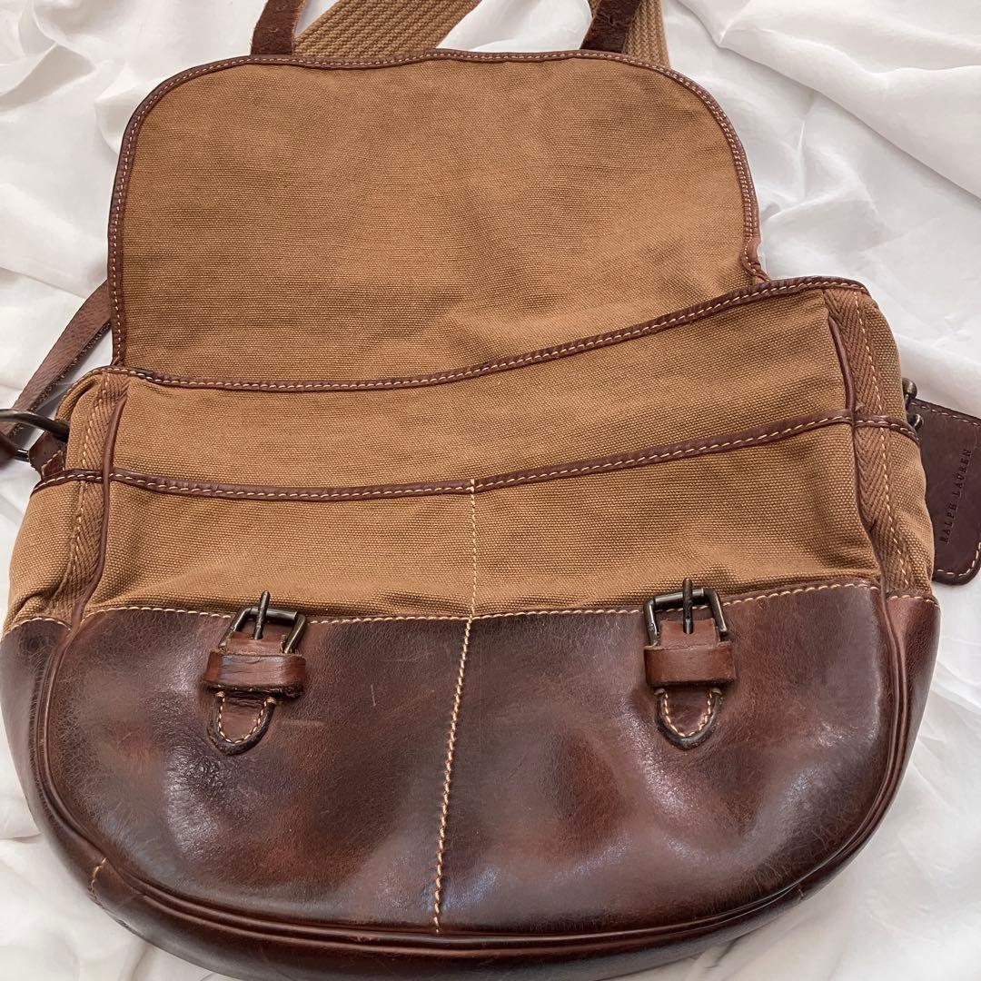 希少　ラルフローレン　メッセンジャーバッグ　ショルダーバック　キャンバス　レザー