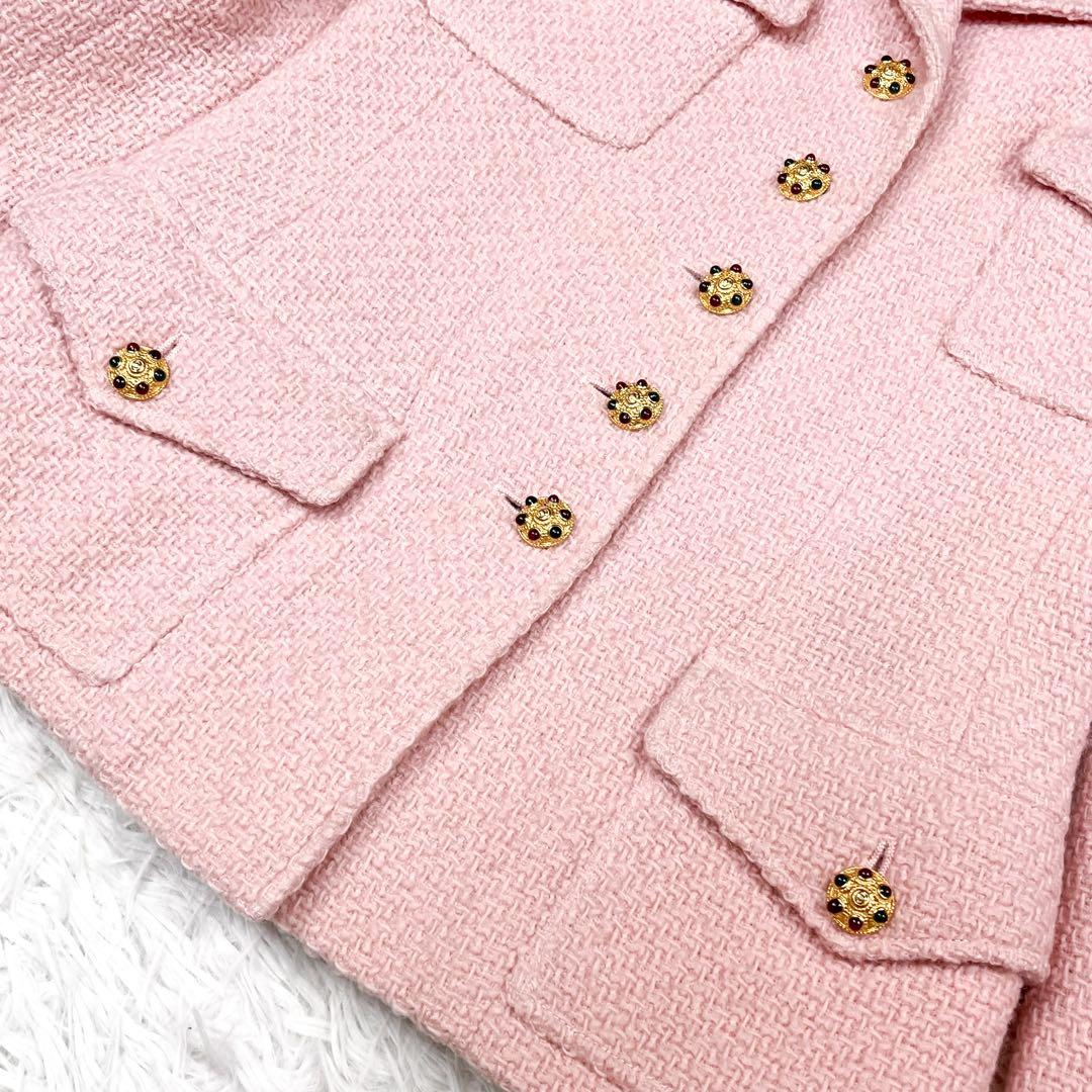 CHANEL 96A グリポアボタン ツイードジャケット チェーン アルパカ