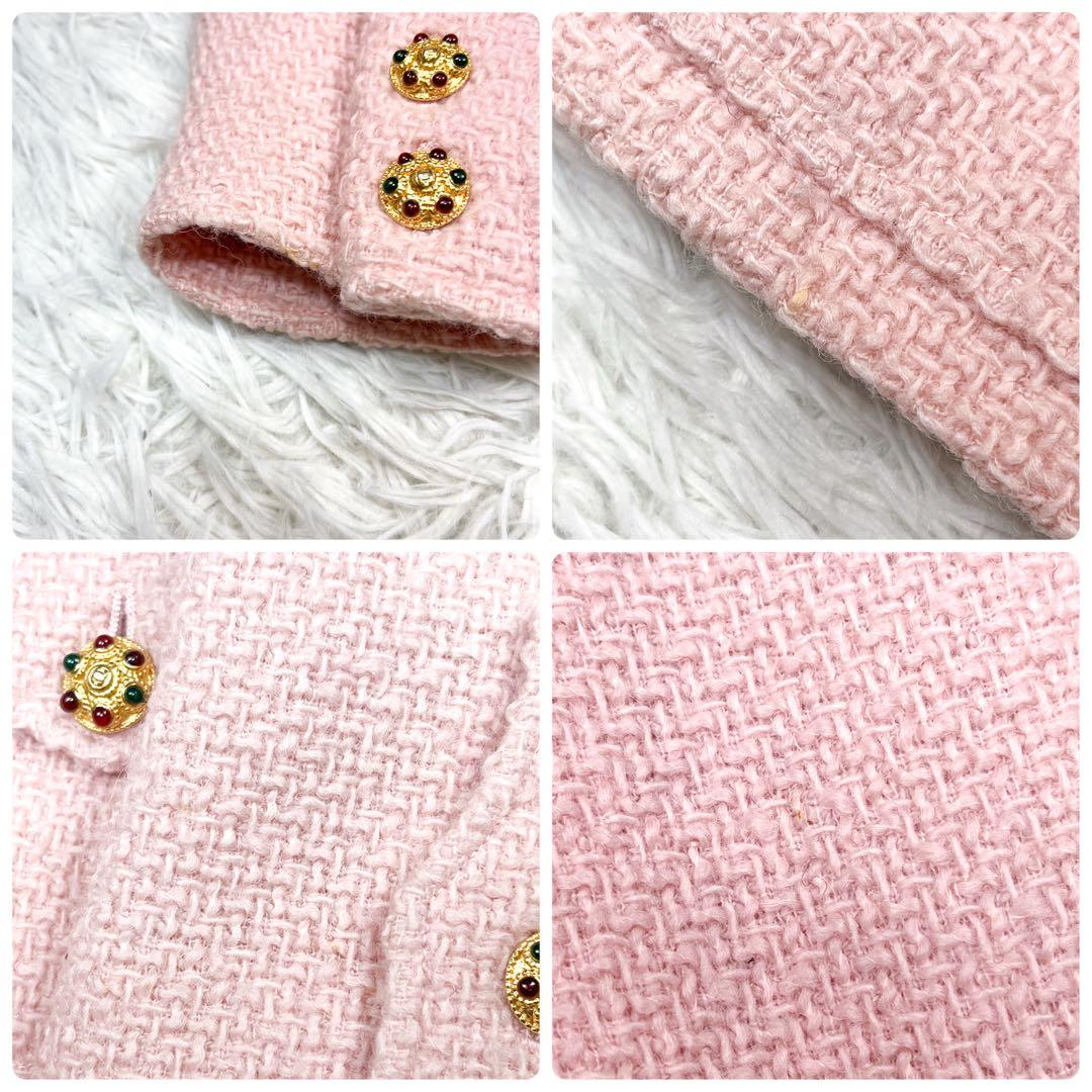 CHANEL 96A グリポアボタン ツイードジャケット チェーン アルパカ