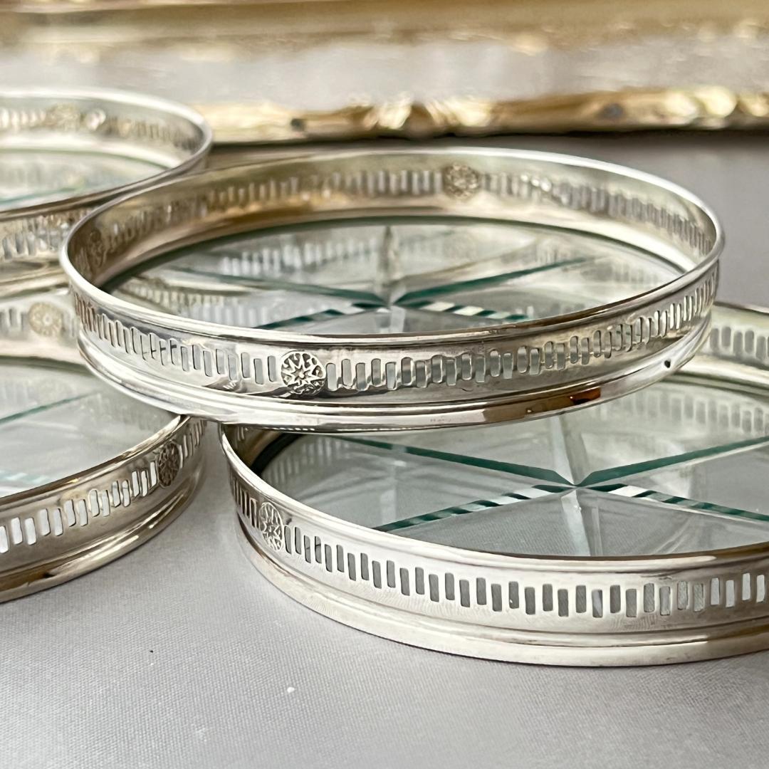 【Webster】 【純銀 / ガラス】紋章のコースター 6枚 スターリング