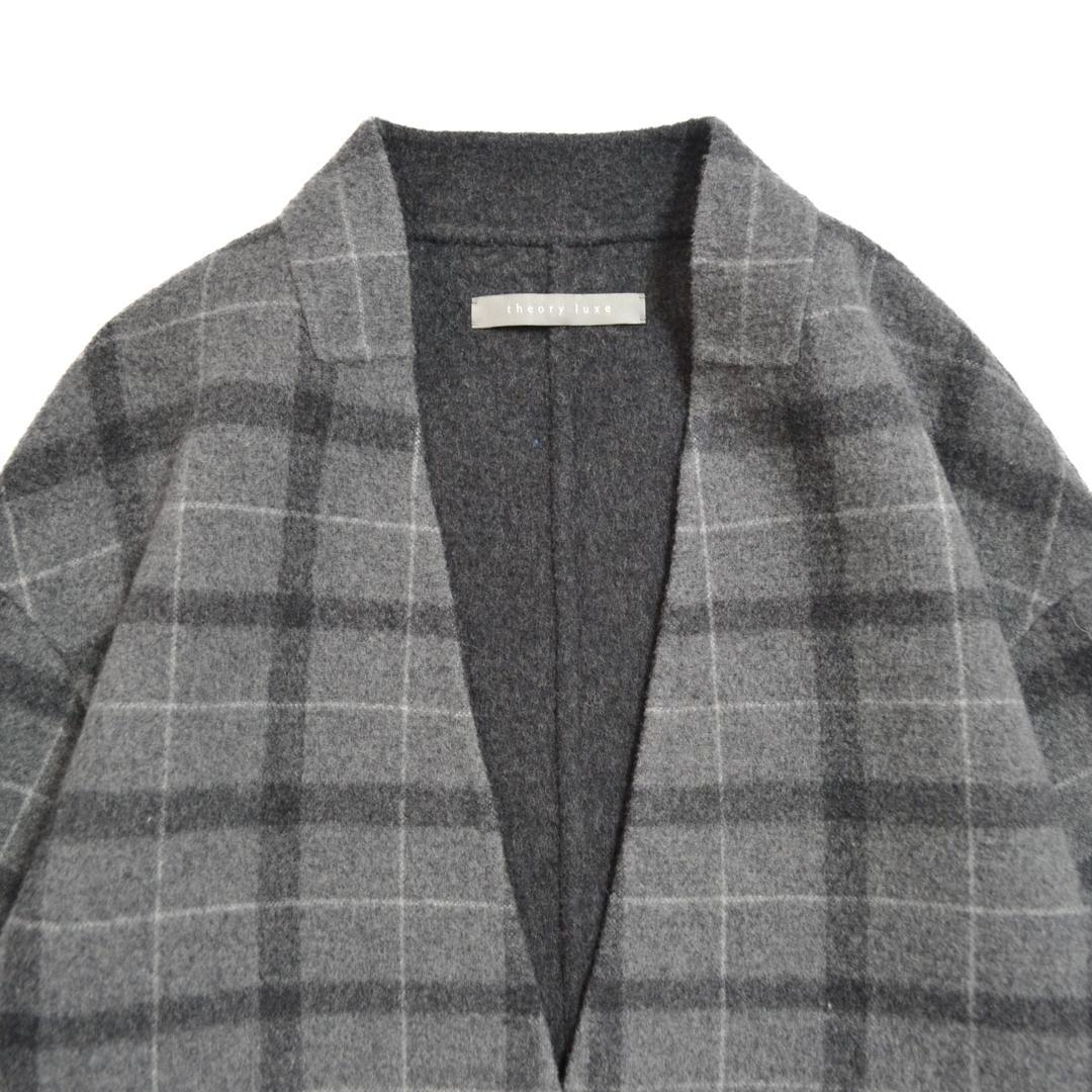 【極美品】theoryセオリー ウール混オーバーサイズチェックノーカラーコートM