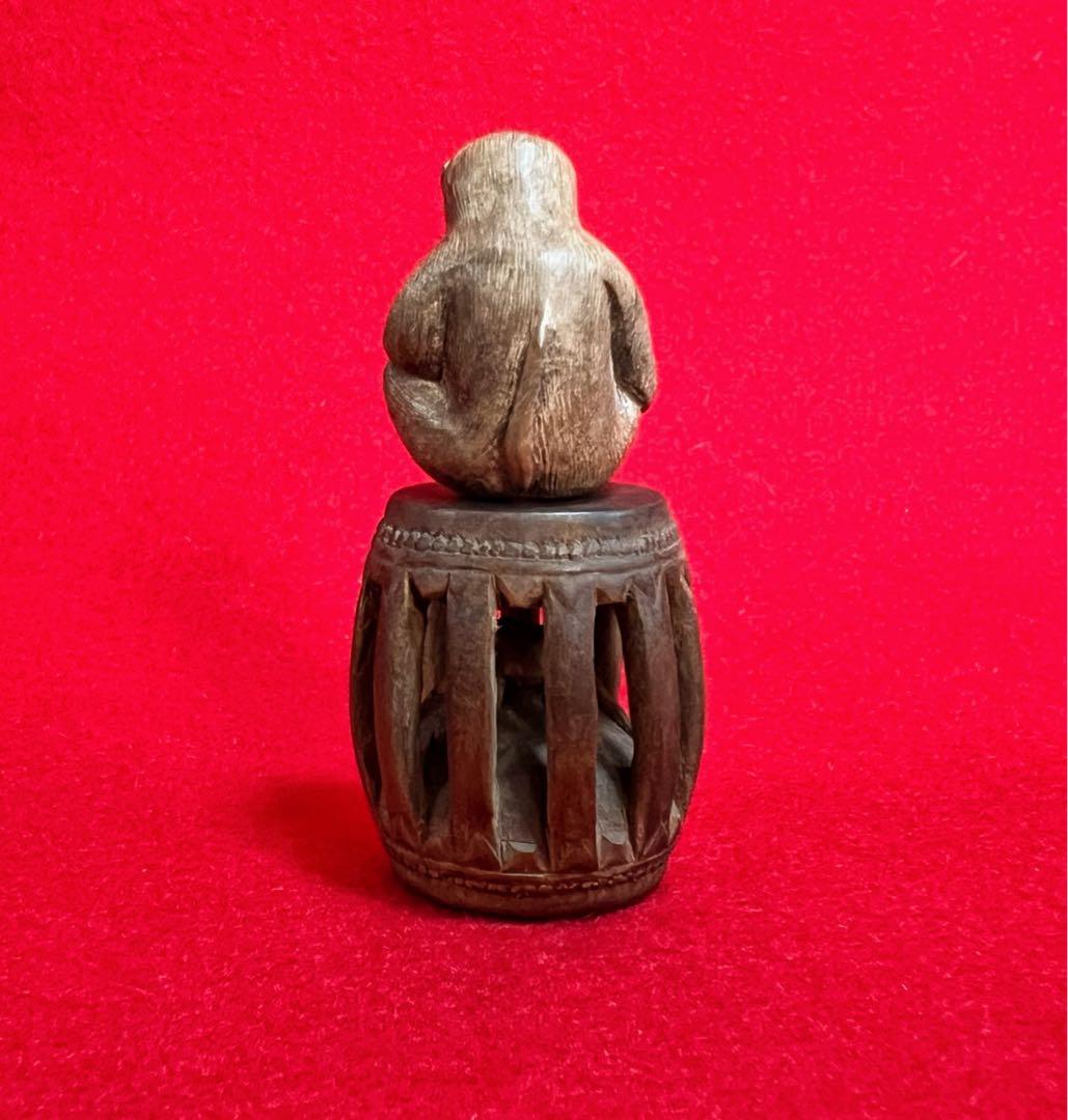 古道具 アンティーク オブジェ 木彫 猿と亀