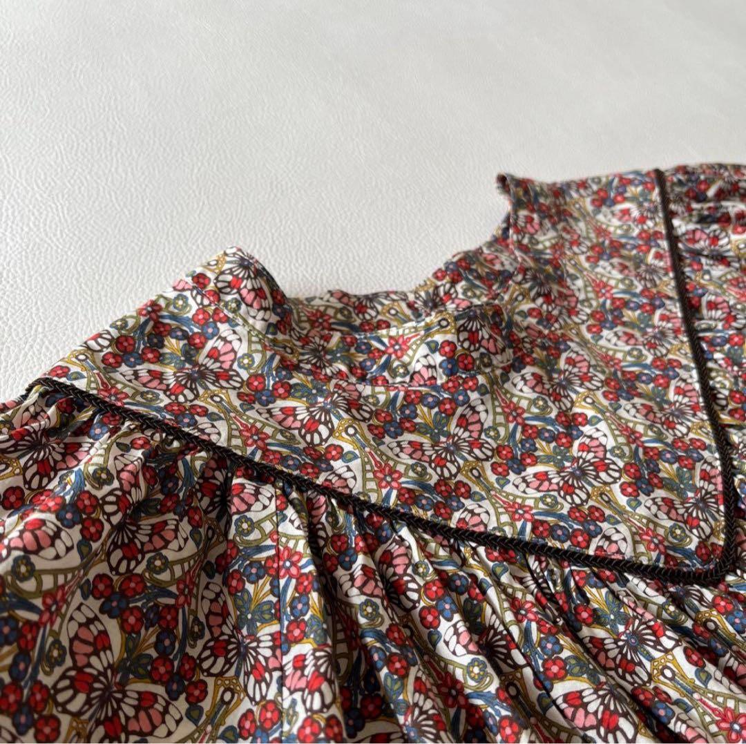 b1466＊ FITH リバティ ヨーク切替 ギャザーブラウス モリスバタフライ