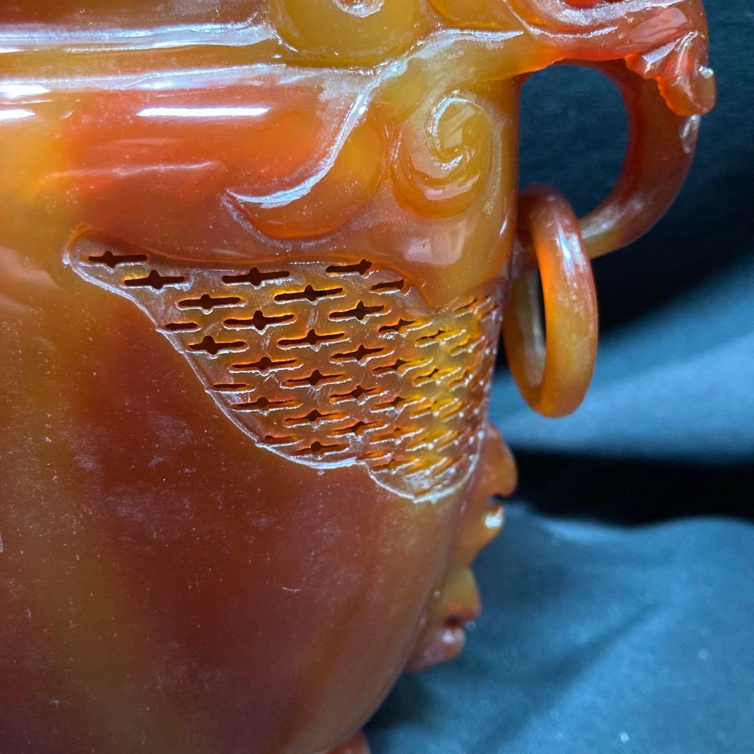 《中国美術》瑪瑙 香炉 透彫 中国古玩