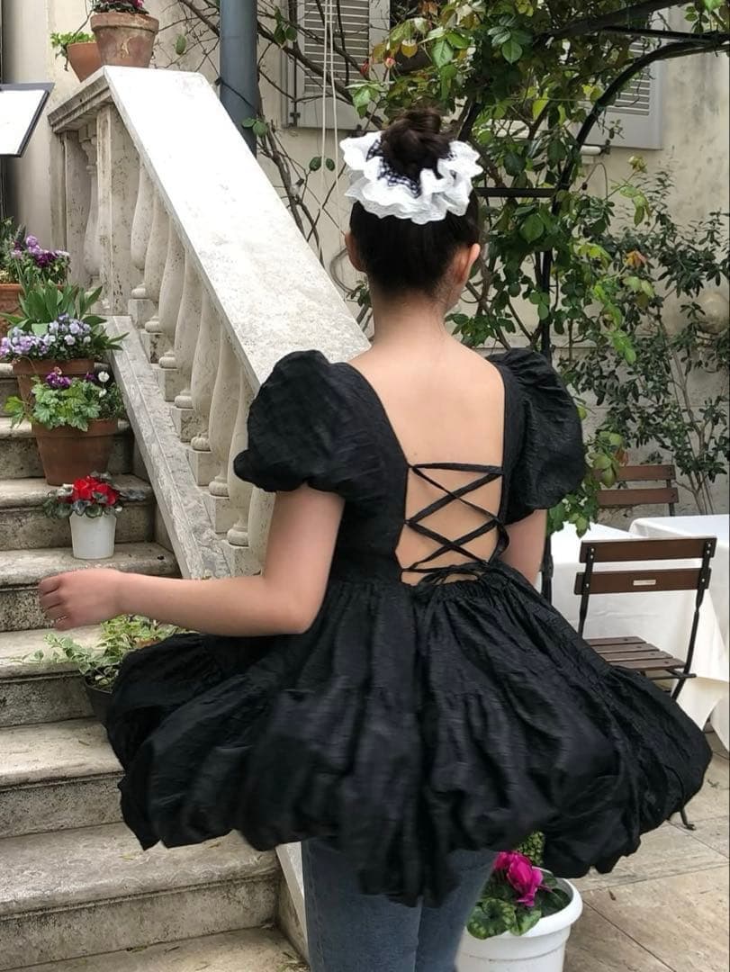 トリートユアセルフ ジャガード ミニワンピース ブラック