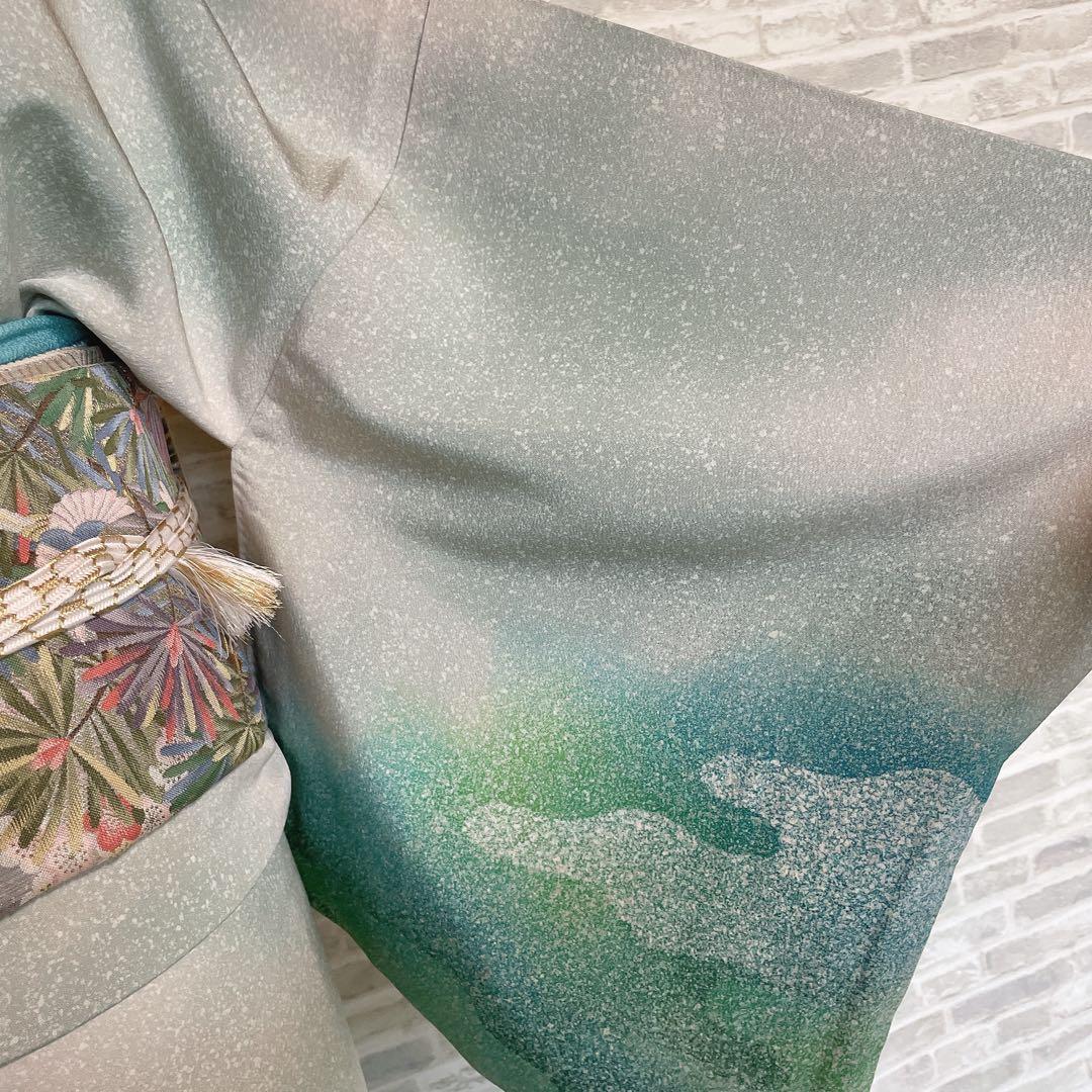 訪問着　フルセット　叩き染　爽やかなお色味　着物　L3