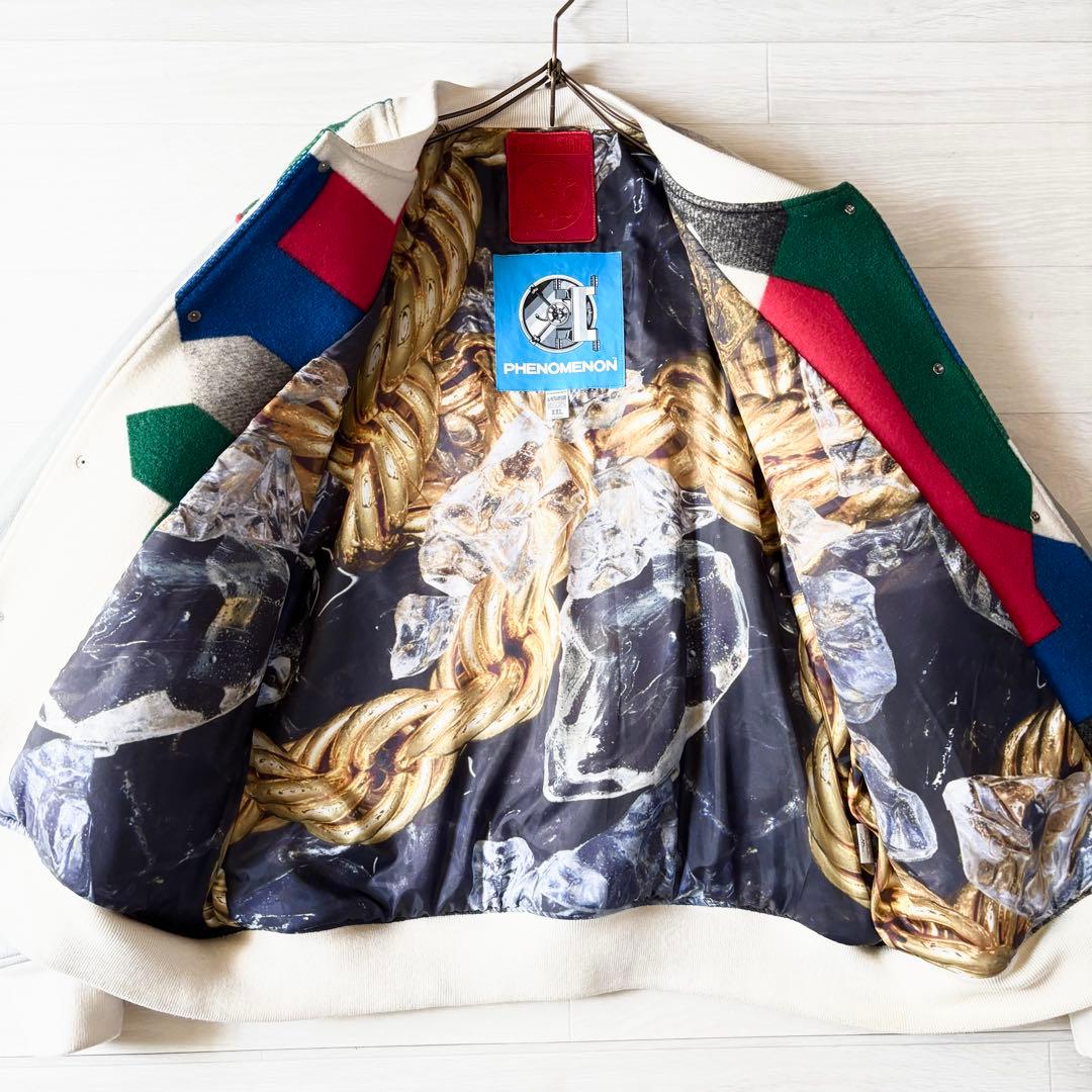 フェノメノン 袖レザー 総柄スタジャン ジャケット ビッグサイズ
