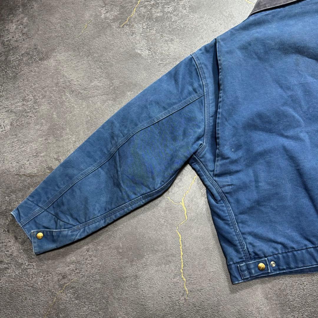 00sUSA製カーハートデトロイトジャケットブルーダックジャケット企業ロゴ短丈