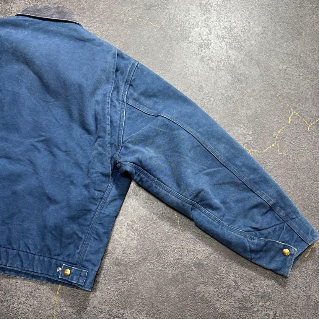 00sUSA製カーハートデトロイトジャケットブルーダックジャケット企業ロゴ短丈