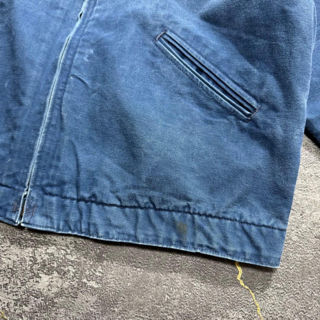 00sUSA製カーハートデトロイトジャケットブルーダックジャケット企業ロゴ短丈