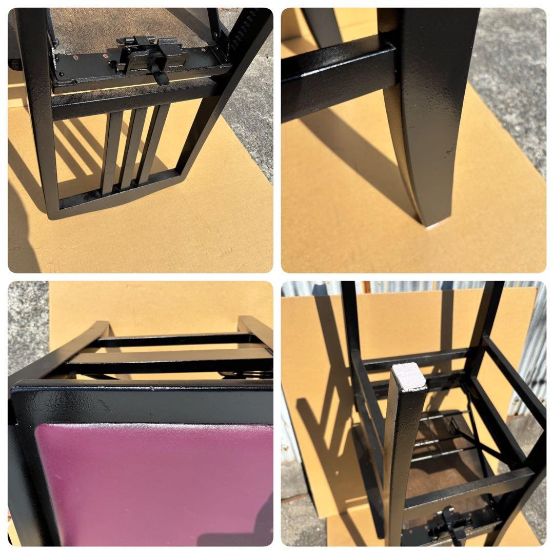 美品　背もたれ付ピアノ椅子　足部フェルト付き　ワインレッド座面