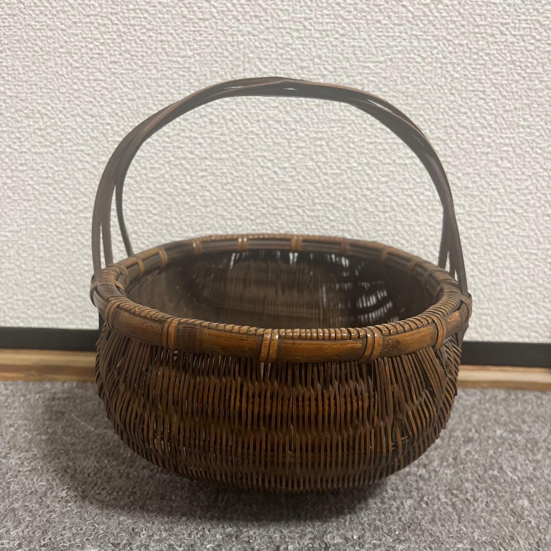 江戸時代　竹かご　バンブーバスケット　竹籠　アジアン雑貨　和風アンティーク レア