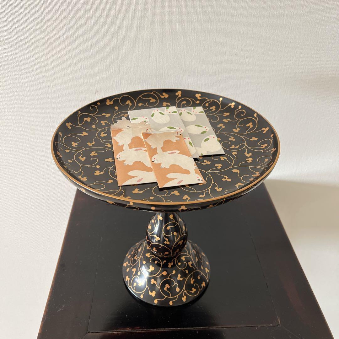 黒塗　唐草蒔絵　高杯　高月　一対