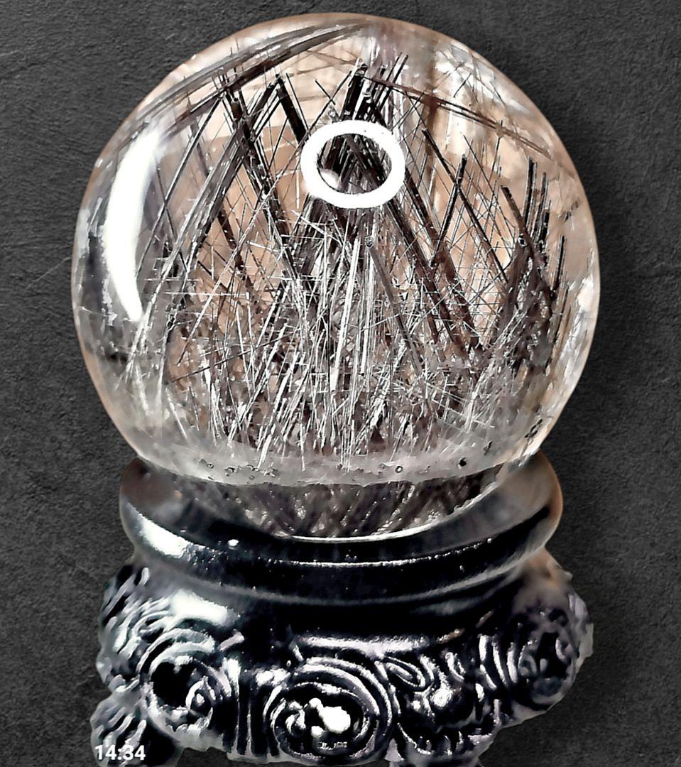 極上 天然 シルバールチル スフィア 40mm 高透明 密集針 台座付 一点物