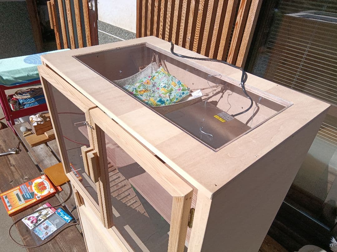 自作のケージ　小動物　ハリネズミ　特大サイズ　フルセット　収納　木製無垢　飼育用