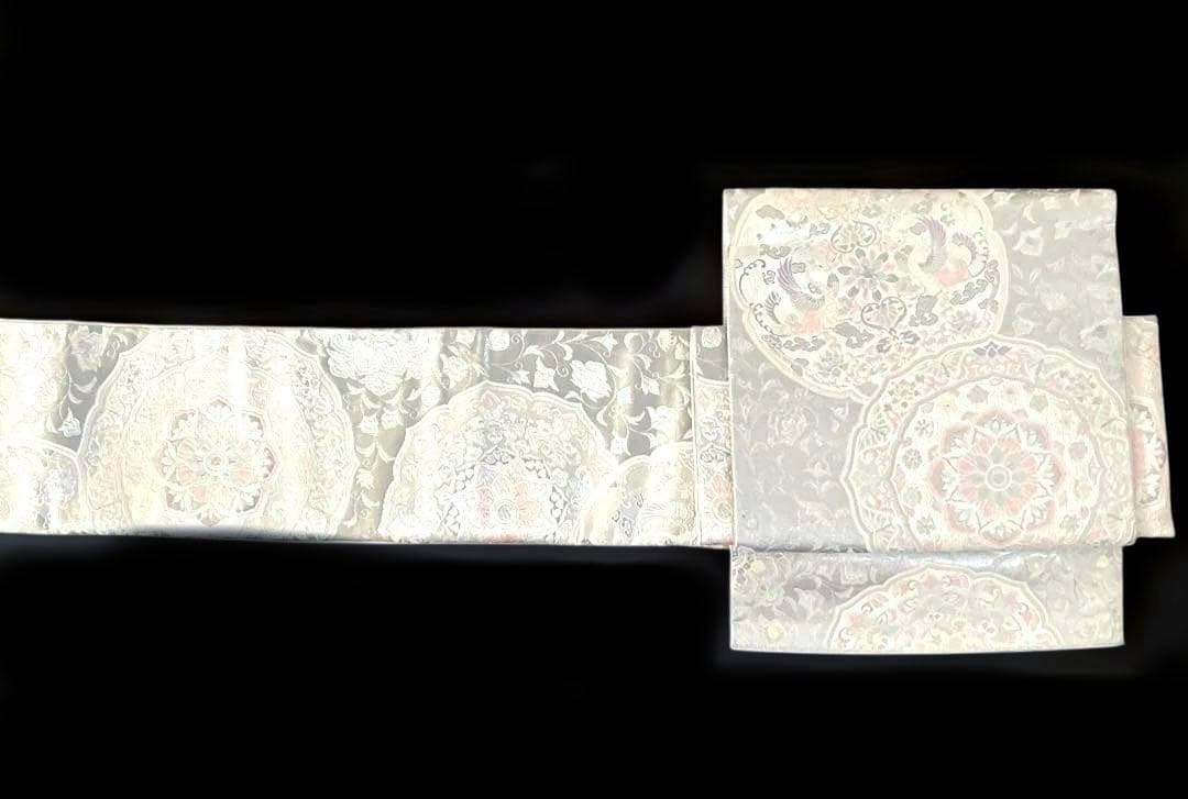 袋帯　ワンタッチ作り帯　マジックテープ　二重太鼓　プラチナ箔【法隆寺華文】付け帯