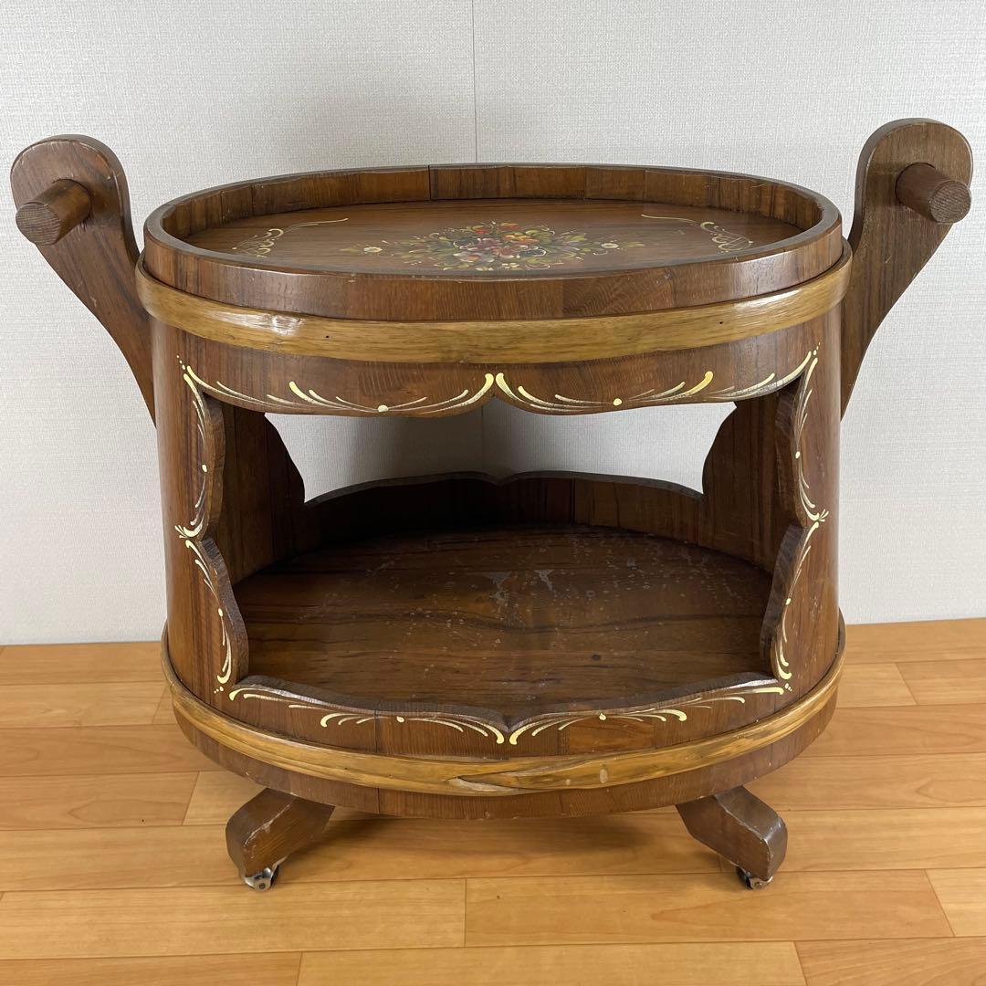 【良品】イタリア製 木製 サイドテーブル ワゴン キャスター付き ハンドペイント