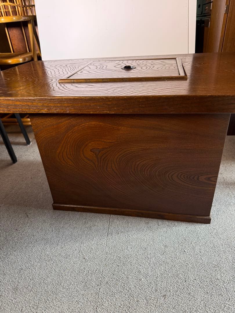 引取限定！　銅製火鉢付 囲炉裏テーブル 昭和レトロ 木製 当時物　現状品