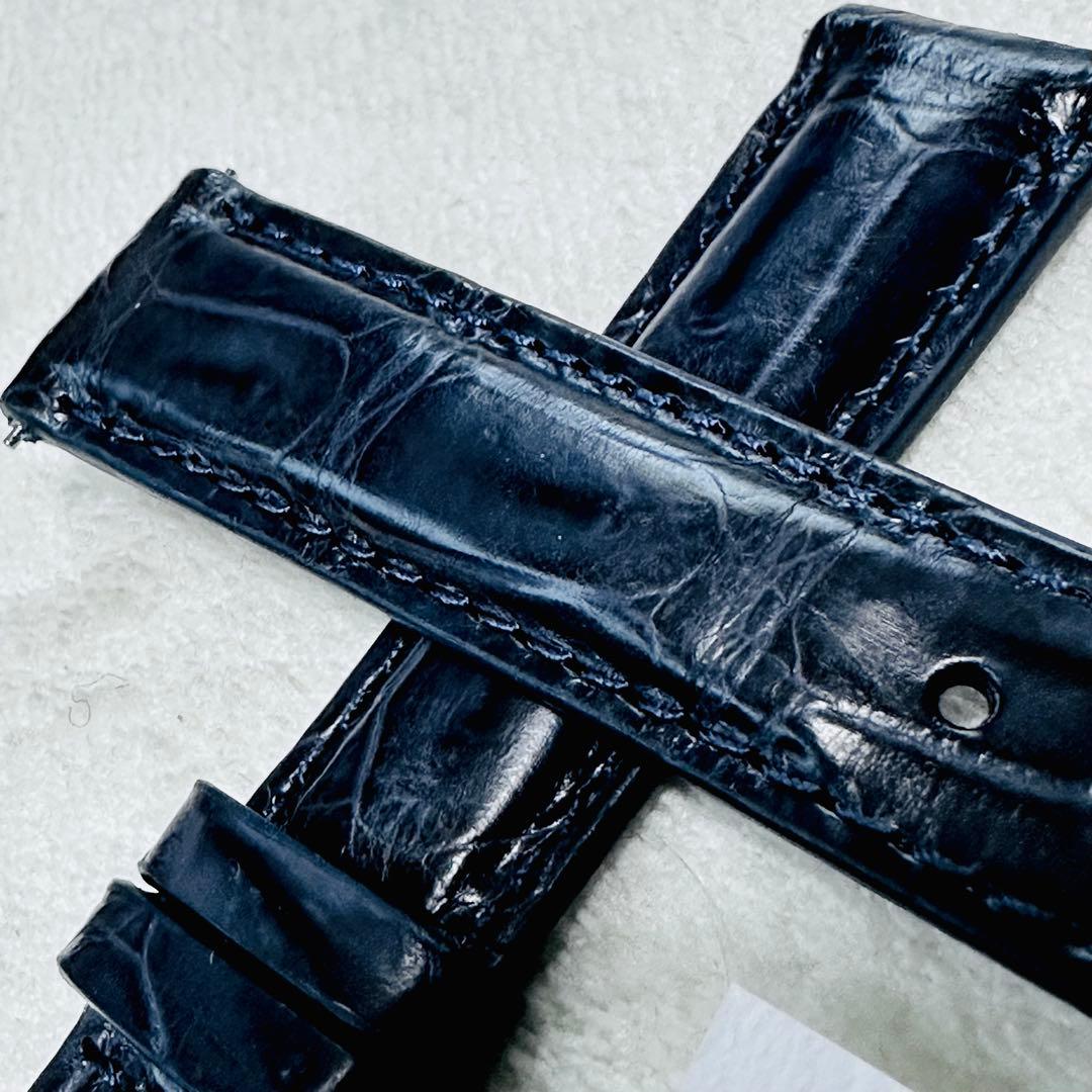 1032#18mm-16mmミッドナイトブルー★本物クロコダイルベルト★スイス製