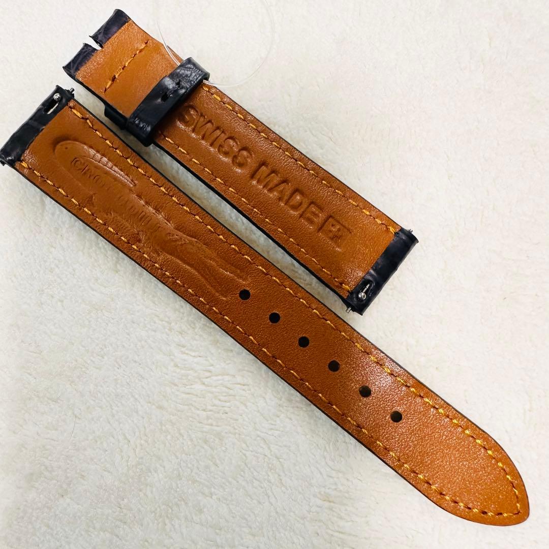 1032#18mm-16mmミッドナイトブルー★本物クロコダイルベルト★スイス製