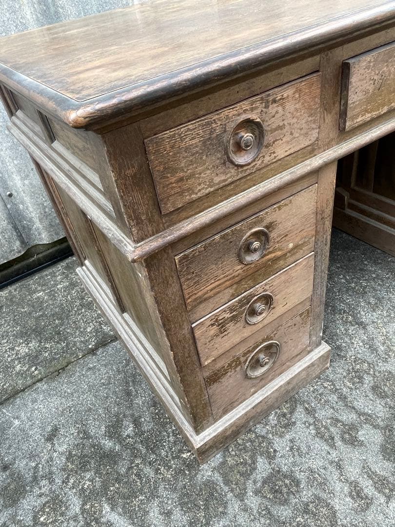 アンティーク/古道具/無垢材/両袖机/書斎机/分解式/作業台/デスク/店舗什器