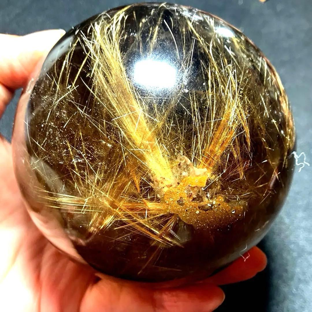 超絶綺麗✨超特大　98mm ゴールドルチルクォーツ　丸玉スフィア　金針水晶