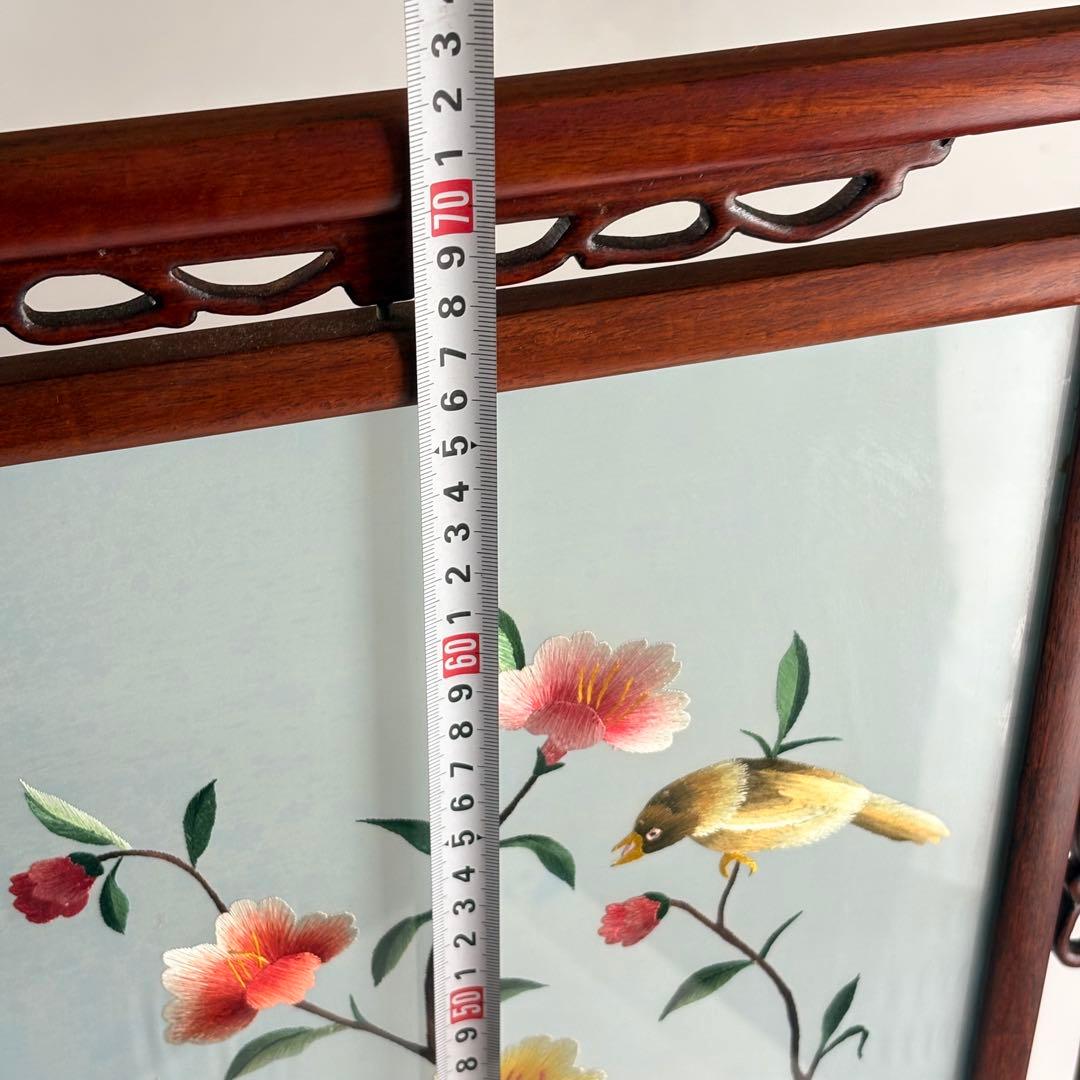 中国美術 中国刺繍 硯屏 両面刺繍 花鳥図