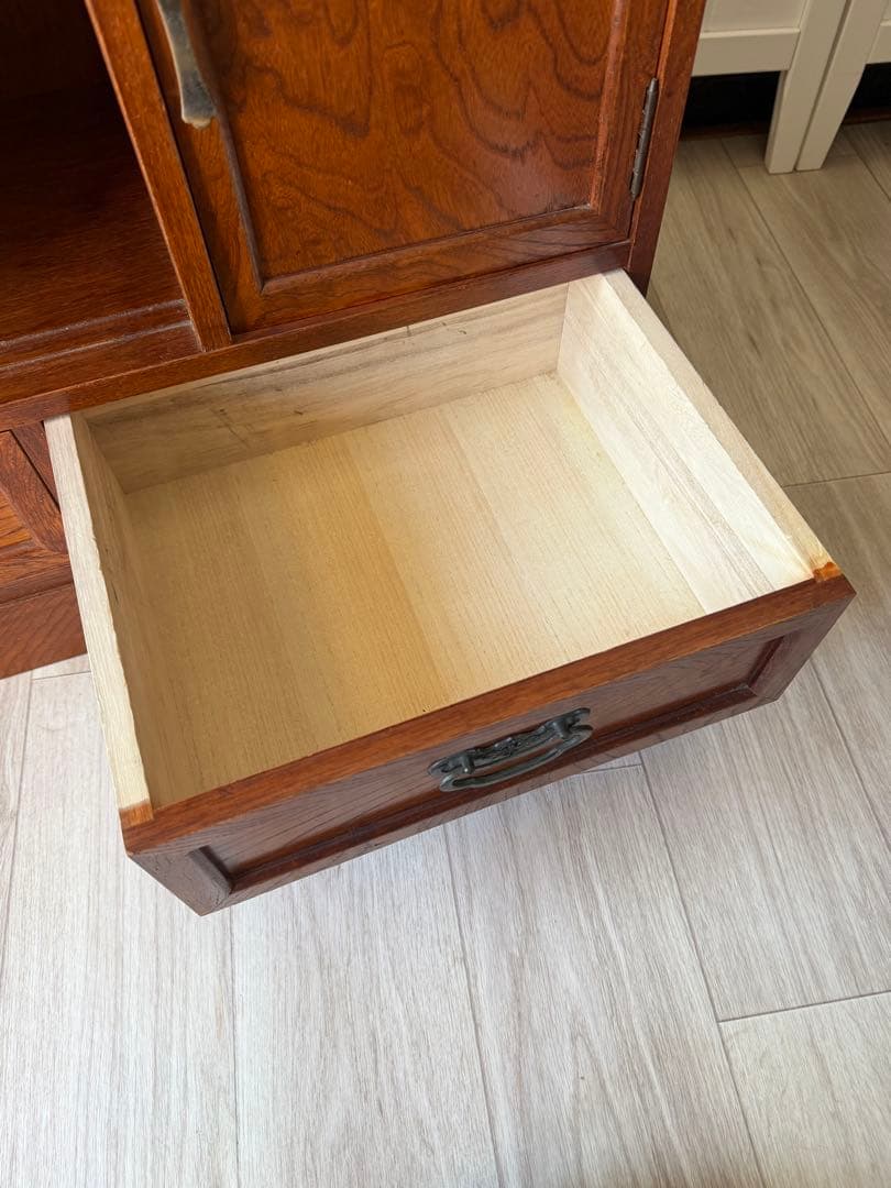 欅材 水屋箪笥 茶箪笥 ガラス飾り棚 レトロ 木製 アンティーク 日本製 古家具