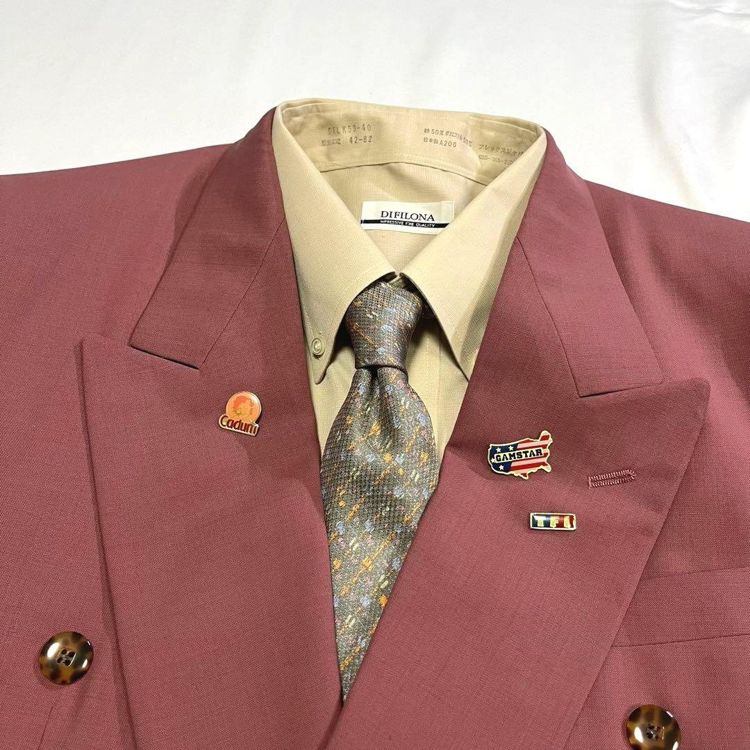 【vintage】セットアップ　スーツ　ダブル　ピンク　ピンズ　90s 80s