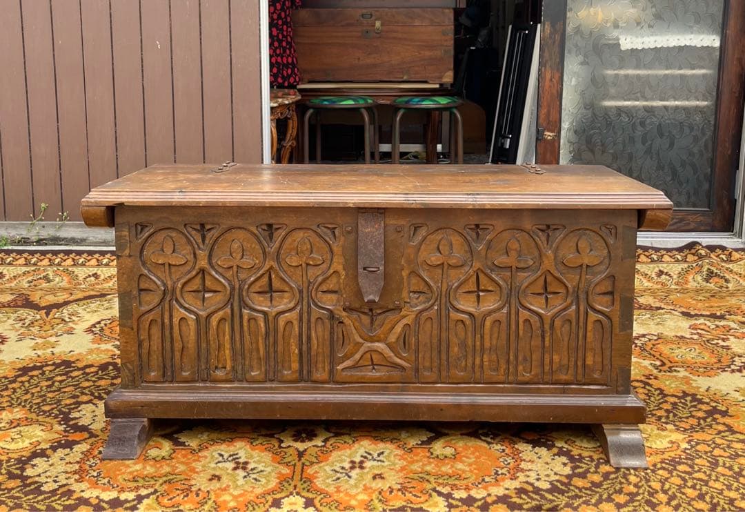 コファ ローテーブル 収納 ベンチ アンティーク ビンテージ インテリア 木彫り