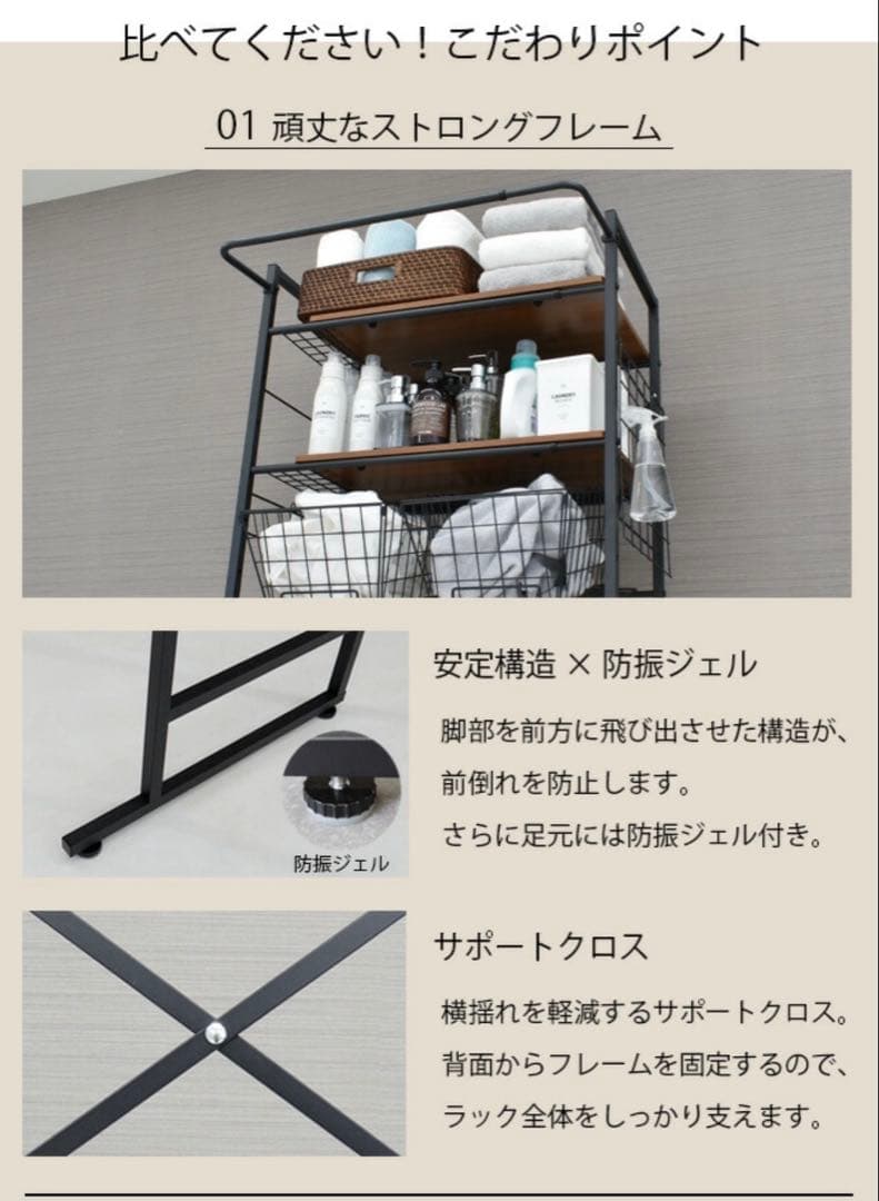 ランドリーラック バスケット カゴ ゴミ箱上 洗濯かご2個付き